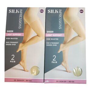 NEW 2 Packs of 2 Silk Impressions SZ XXL 20 Denier Sheer Pantyhose in Beige